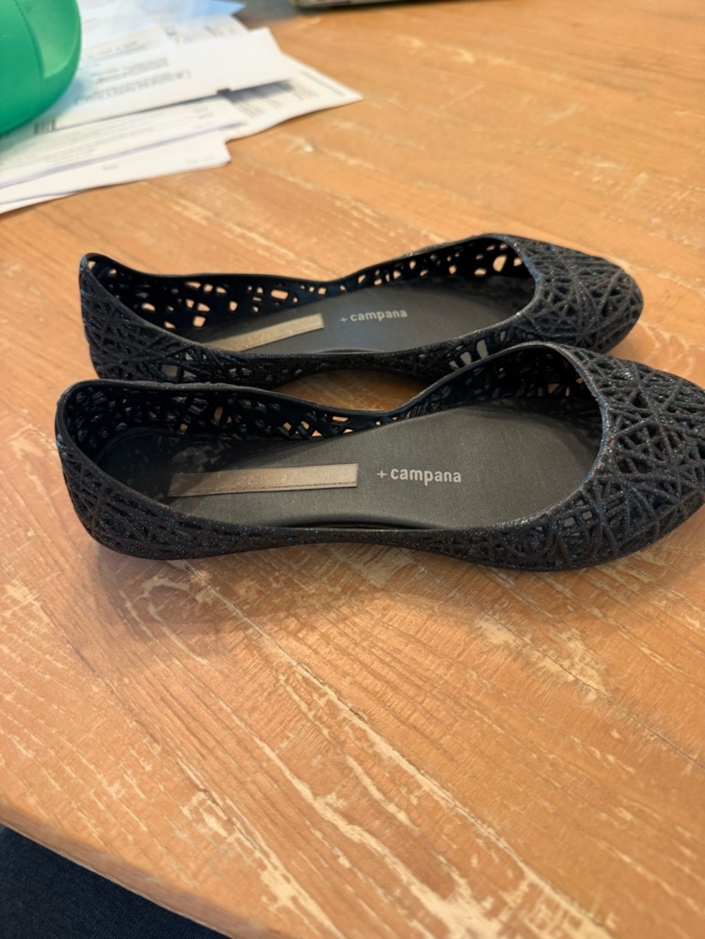 Mini Melissa Black Glitter Laser-Cut Girls’ Ballet Flats - Picture 4 of 5
